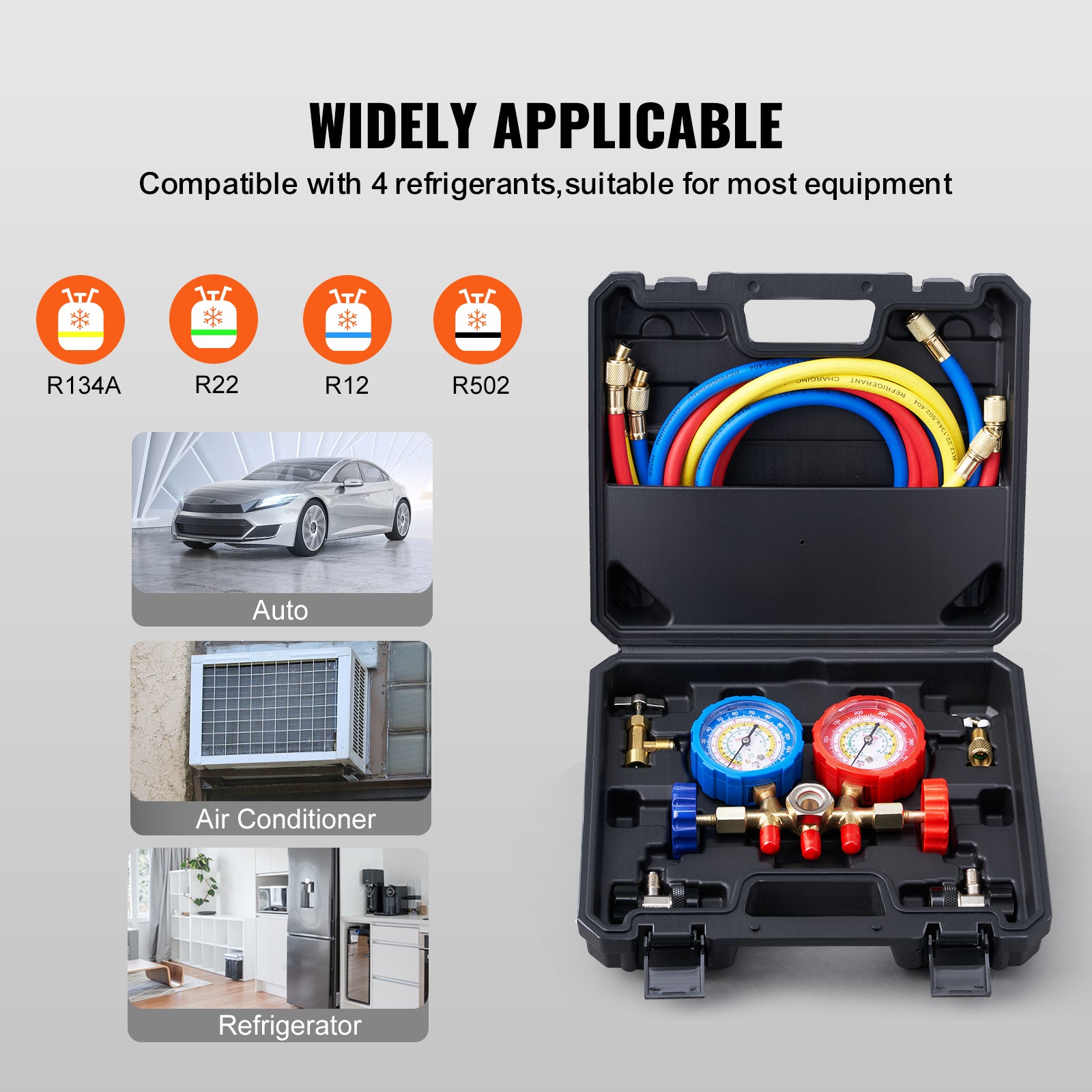 VEVOR AC Gauge Set - 3 Way AC Manifold Gauge Set For R134A R22 R12 R502