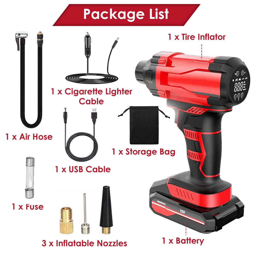 1Pc 150PSI Cordless Car Tire Inflator Rechargeable