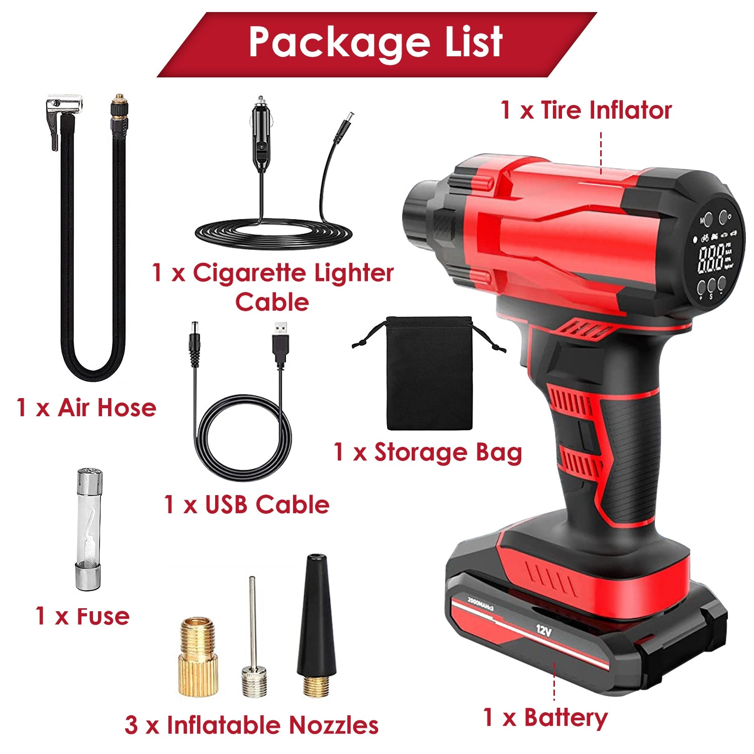 1Pc 150PSI Cordless Car Tire Inflator Rechargeable