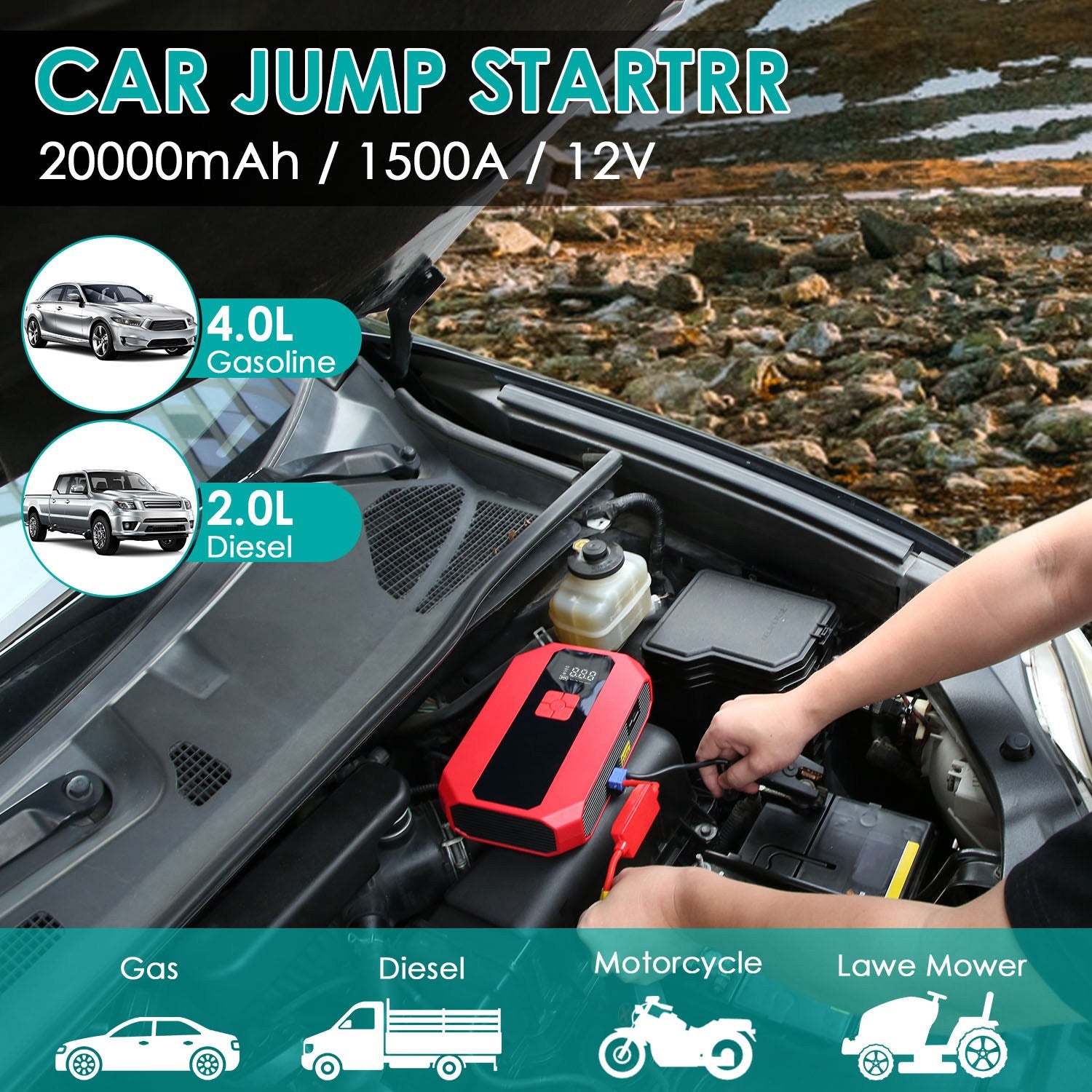 1Pc Portable Car Jump Starter Air Compressor