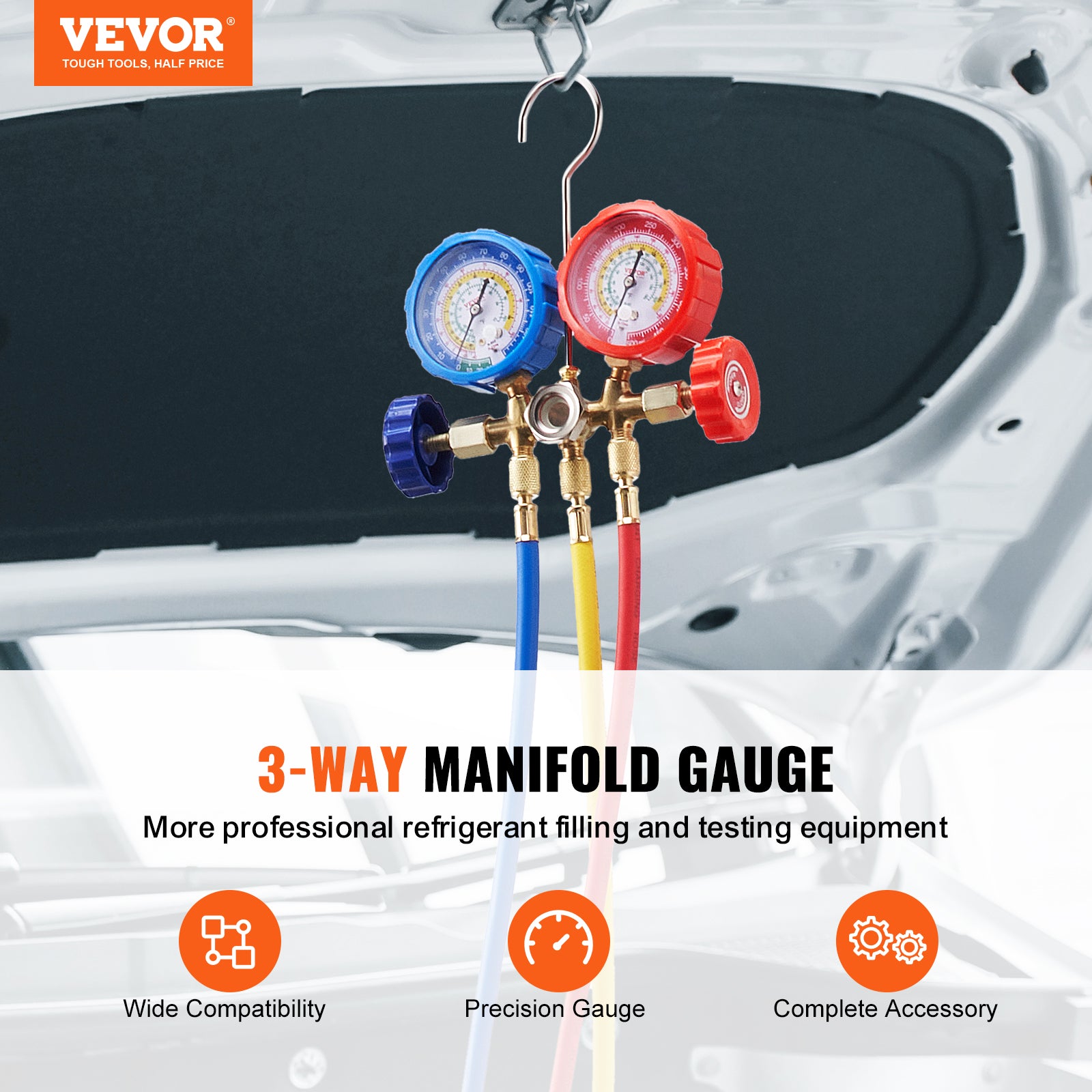 VEVOR AC Gauge Set - 3 Way AC Manifold Gauge Set For R134A R22 R12 R502