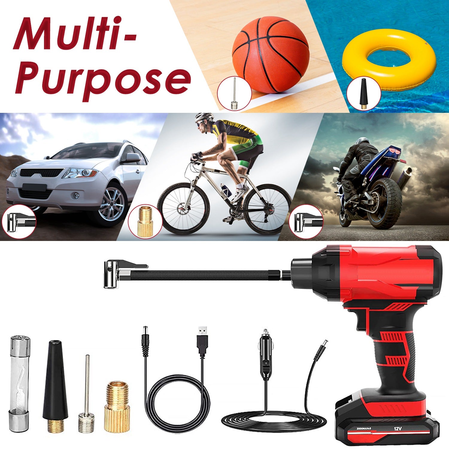 1Pc 150PSI Cordless Car Tire Inflator Rechargeable