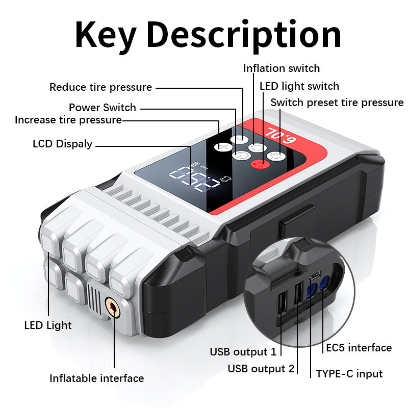 Arrancador / Jump Starter con inflador de aire integrado