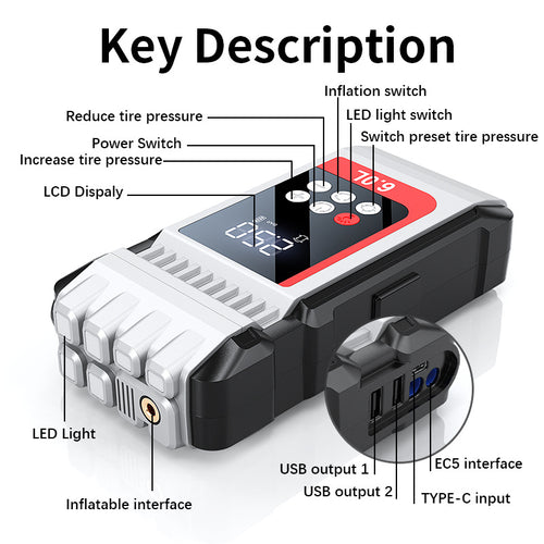 Arrancador / Jump Starter con inflador de aire integrado