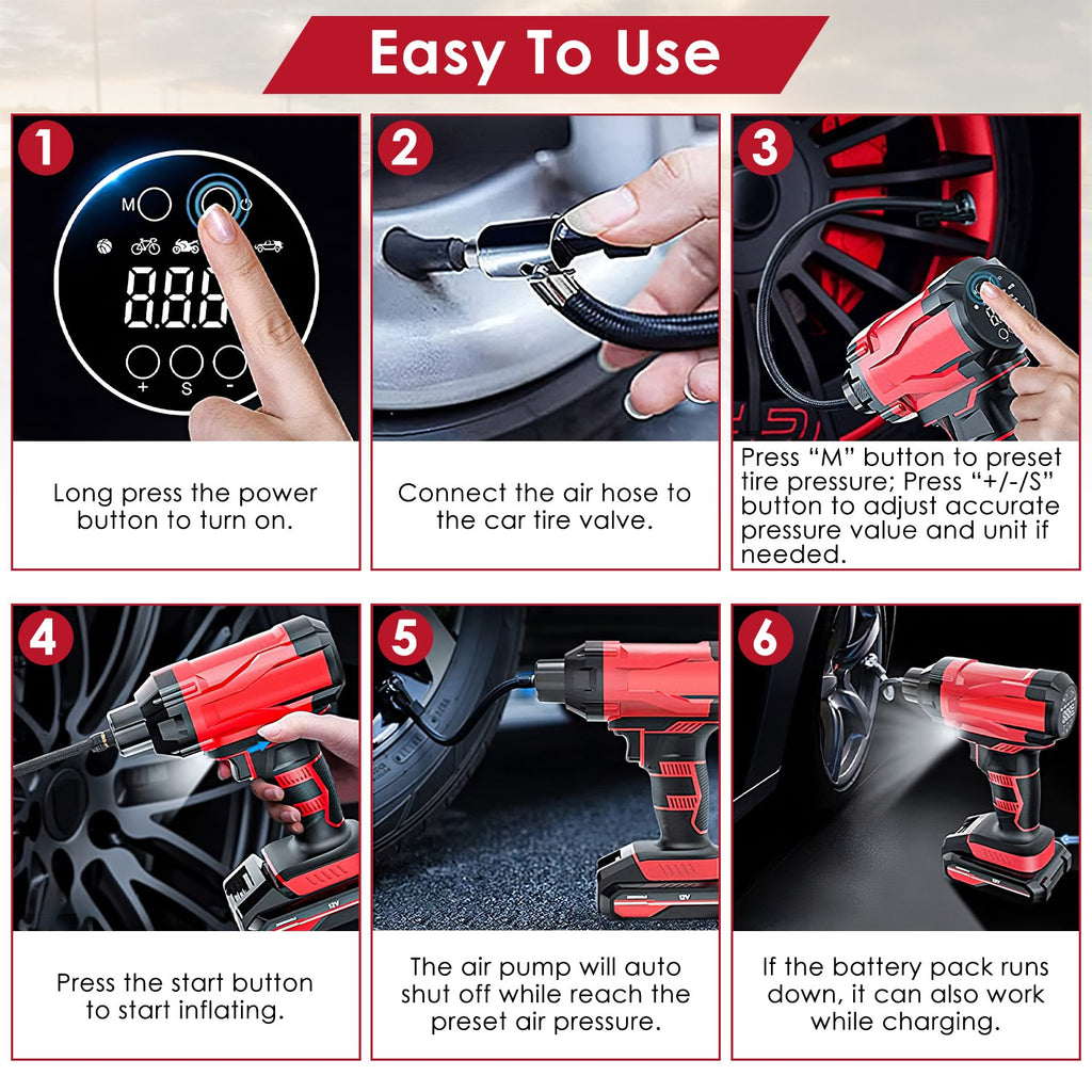 1Pc 150PSI Cordless Car Tire Inflator Rechargeable