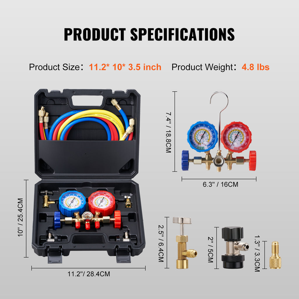 VEVOR AC Gauge Set - 3 Way AC Manifold Gauge Set For R134A R22 R12 R502