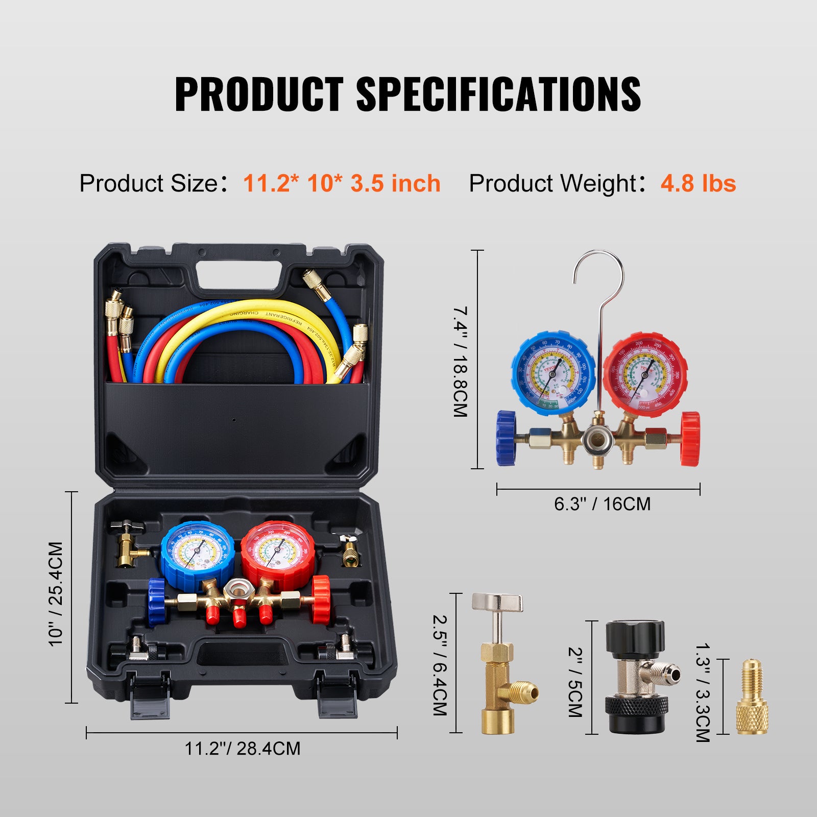 VEVOR AC Gauge Set - 3 Way AC Manifold Gauge Set For R134A R22 R12 R502