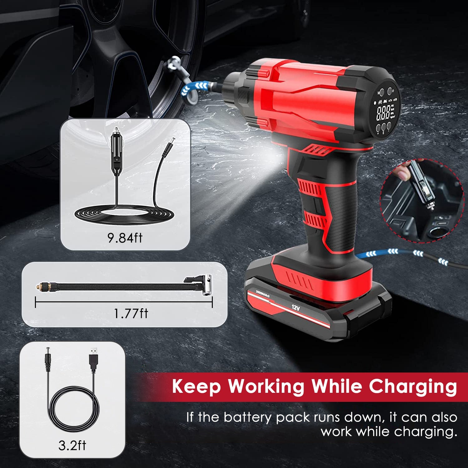 1Pc 150PSI Cordless Car Tire Inflator Rechargeable